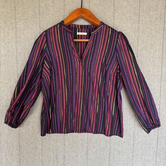 Marine Layer Jamie Banded Collar Lurex Jewel Tone Multi Stripe Gold Size Large - Picture 1 of 11